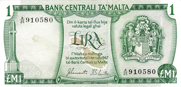 MALTA 1 Lira 1967 Pick 31 collectible banknote
