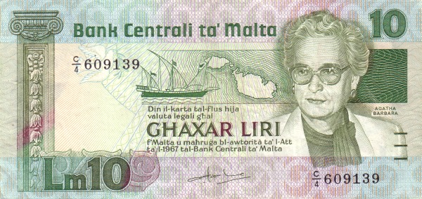 MALTA 10 Liri 1967 Pick 39 collectible banknote