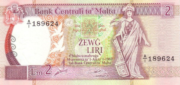MALTA 2 Liri 1967 Pick 41 collectible banknote