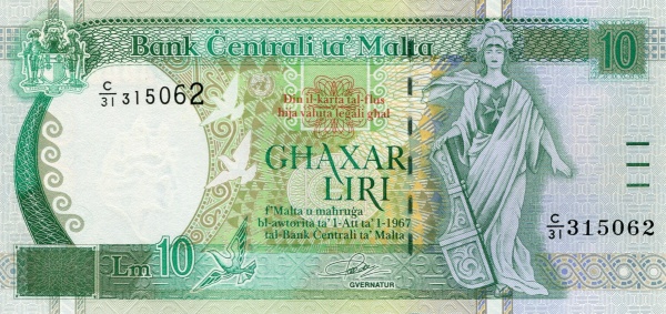 MALTA 10 Liri 1967 Pick 47 collectible banknote