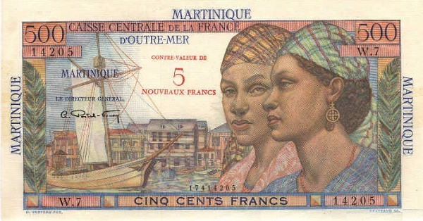 MARTINIQUE 5 Nouveaux 1963 Pick 38 collectible banknote