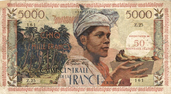 MARTINIQUE 50 Nouveaux 1963 Pick 40 collectible banknote