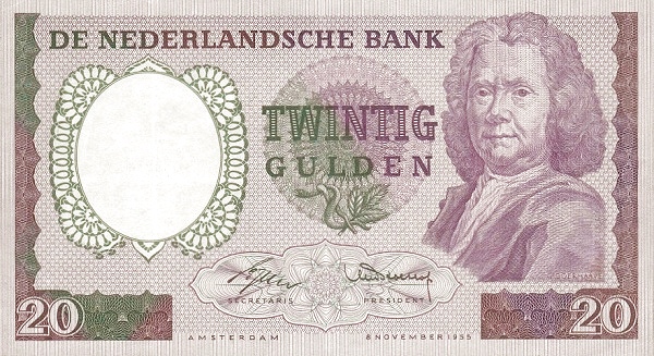 NETHERLANDS 20 Gulden 1955 Pick 86 collectible banknote