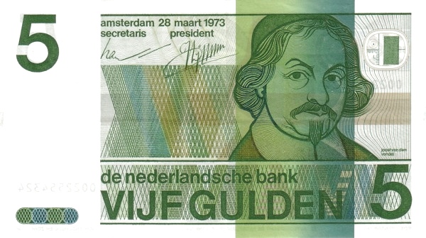 NETHERLANDS 5 Gulden 1973 Pick 95 collectible banknote