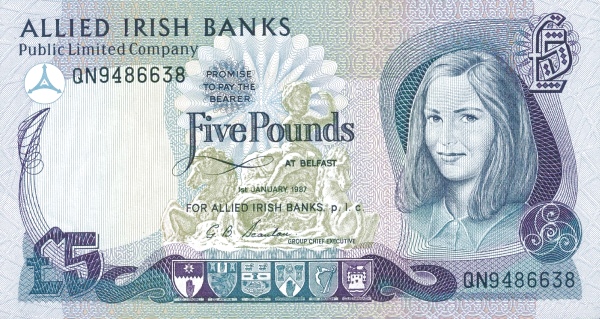NORTHERN IRELAND 5 Pounds 1987 Pick 6 collectible banknote