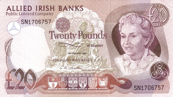 NORTHERN IRELAND 20 Pounds 1987 Pick 8 collectible banknote