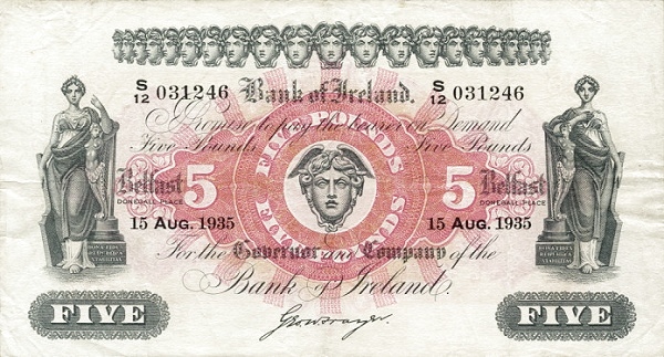 NORTHERN IRELAND 5 Pounds 1958 Pick 52 collectible banknote