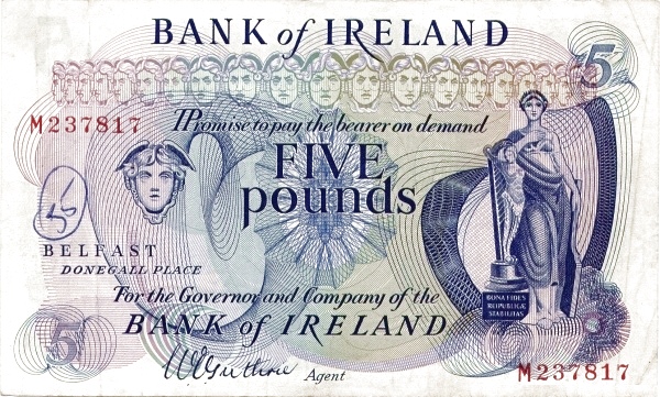 NORTHERN IRELAND 5 Pounds 1967 Pick 57 collectible banknote