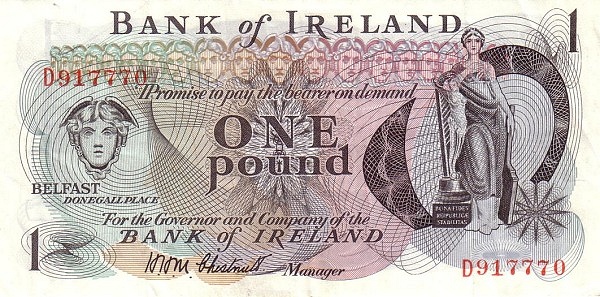 NORTHERN IRELAND 1 Pound 1972 Pick 61 collectible banknote