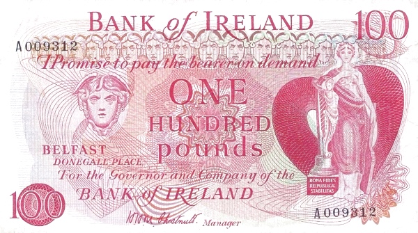 NORTHERN IRELAND 100 Pounds 1974 Pick 64 collectible banknote