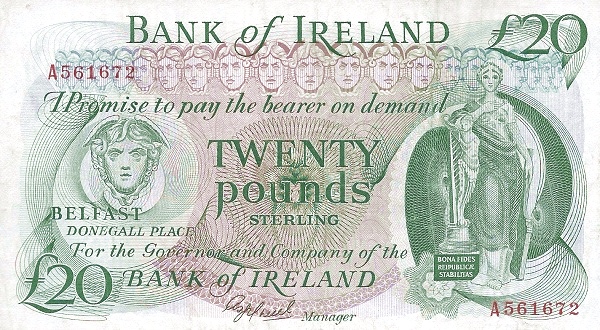 NORTHERN IRELAND 20 Pound 1980 Pick 67A collectible banknote