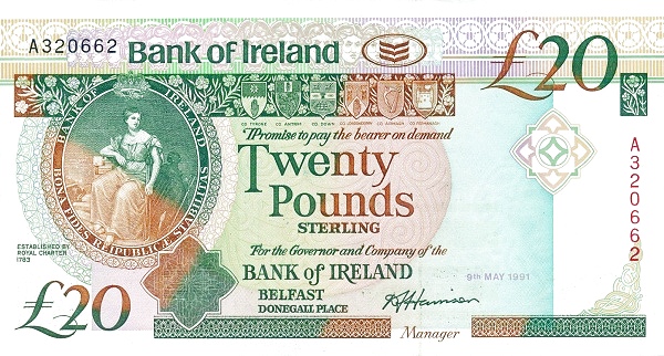 NORTHERN IRELAND 20 Pound 1991 Pick 72 collectible banknote