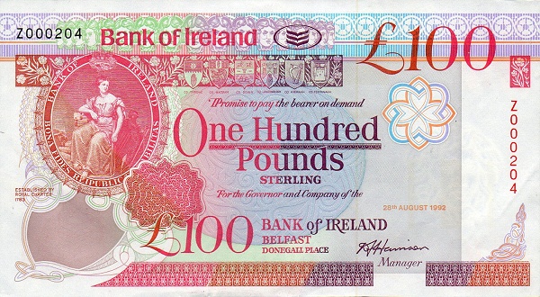 NORTHERN IRELAND 100 Pound 1992 Pick 73 collectible banknote