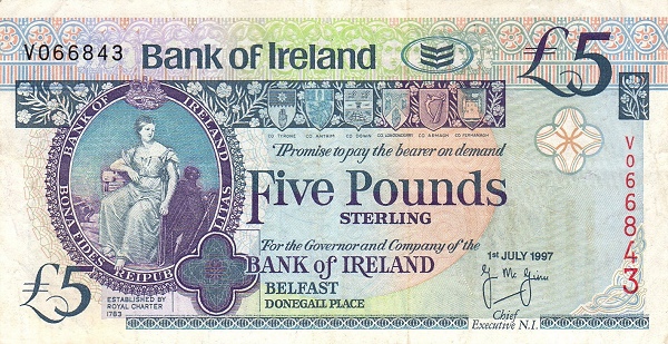 NORTHERN IRELAND 5 Pound 1997 Pick 74 collectible banknote