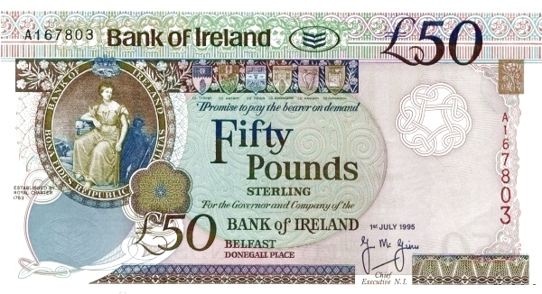 NORTHERN IRELAND 50 Pound 1995 Pick 77 collectible banknote