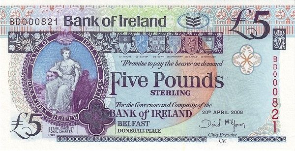 NORTHERN IRELAND 5 Pound 2008 Pick 83 collectible banknote