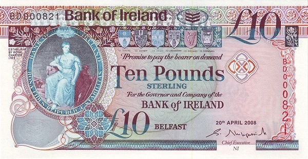NORTHERN IRELAND 10 Pound 2008 Pick 84 collectible banknote