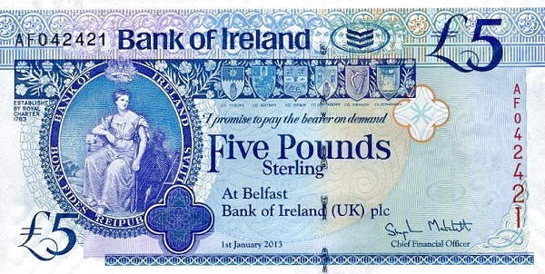 NORTHERN IRELAND 5 Pound 2013 Pick 86 collectible banknote