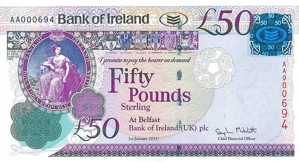NORTHERN IRELAND 50 Pound 2013 Pick 89 collectible banknote