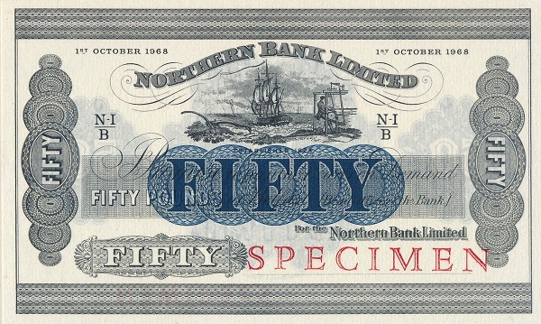 NORTHERN IRELAND 50 Pounds 1968 Pick 185 collectible banknote