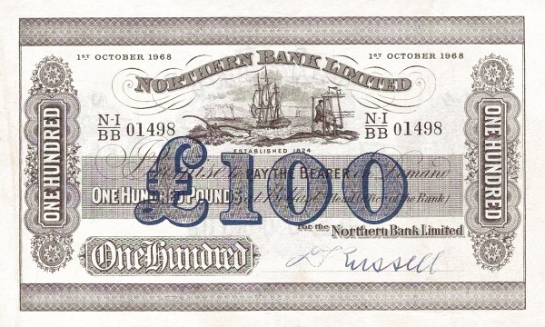 NORTHERN IRELAND 100 Pounds 1968 Pick 186 collectible banknote