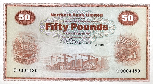 NORTHERN IRELAND 50 Pounds 1970 Pick 191 collectible banknote