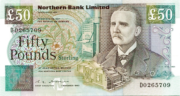NORTHERN IRELAND 50 Pounds 1990 Pick 196 collectible banknote
