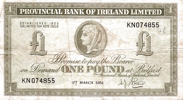 NORTHERN IRELAND 1 Pound 1954 Pick 241 collectible banknote