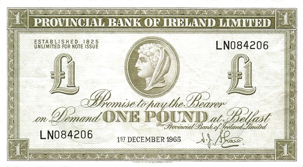 NORTHERN IRELAND 1 Pound 1965 Pick 243 collectible banknote