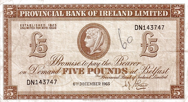 NORTHERN IRELAND 5 Pounds 1963 Pick 244 collectible banknote