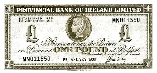 NORTHERN IRELAND 1 Pound 1968 Pick 245 collectible banknote