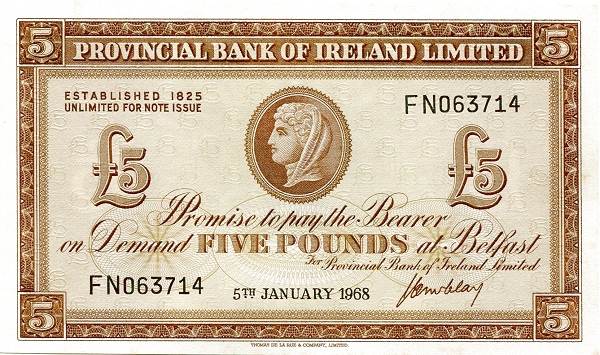 NORTHERN IRELAND 5 Pounds 1968 Pick 246 collectible banknote