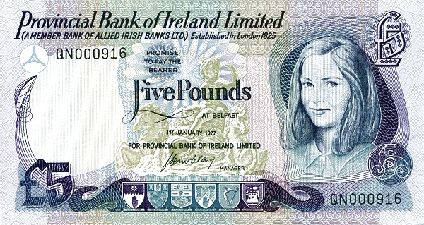 NORTHERN IRELAND 5 Pounds 1977 Pick 248 collectible banknote