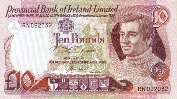 NORTHERN IRELAND 10 Pounds 1977 Pick 249 collectible banknote