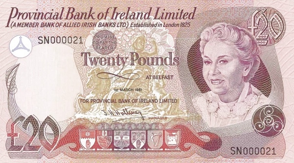 NORTHERN IRELAND 20 Pounds 1981 Pick 250 collectible banknote