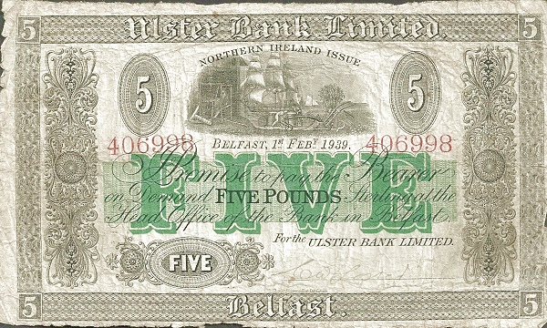 NORTHERN IRELAND 5 Pounds 1956 Pick 316 collectible banknote