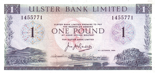 NORTHERN IRELAND 1 Pound 1966 Pick 321 collectible banknote