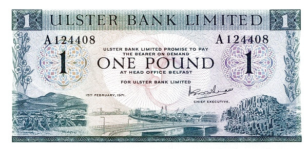 NORTHERN IRELAND 1 Pound 1971 Pick 325 collectible banknote