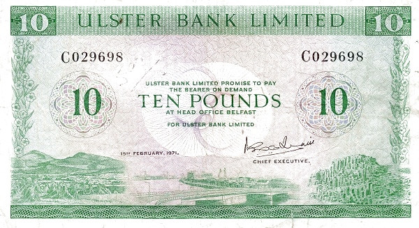 NORTHERN IRELAND 10 Pounds 1971 Pick 327 collectible banknote