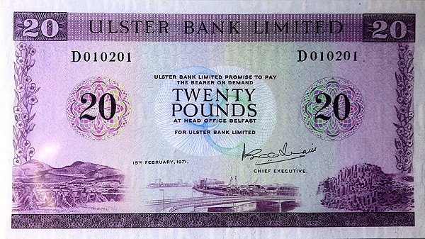 NORTHERN IRELAND 20 Pounds 1971 Pick 328 collectible banknote