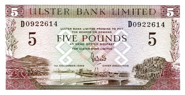 NORTHERN IRELAND 5 Pounds 1989 Pick 331 collectible banknote