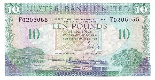 NORTHERN IRELAND 10 Pounds 1990 Pick 332 collectible banknote