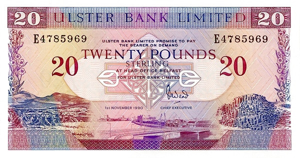 NORTHERN IRELAND 20 Pounds 1990 Pick 333 collectible banknote