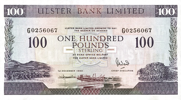 NORTHERN IRELAND 100 Pounds 1990 Pick 334 collectible banknote