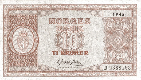 NORWAY 10 Kroner 1953 Pick 26