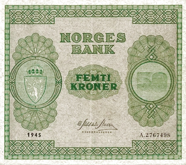 NORWAY 50 Kroner 1950 Pick 27 collectible banknote