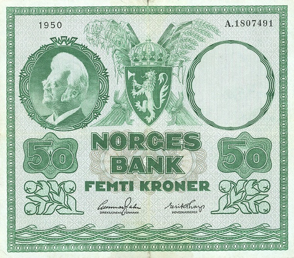 NORWAY 50 Kroner 1950 Pick 32 collectible banknote