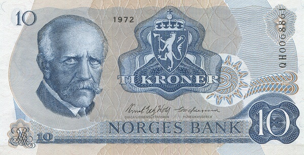 NORWAY 10 Kroner 1972 Pick 36 collectible banknote