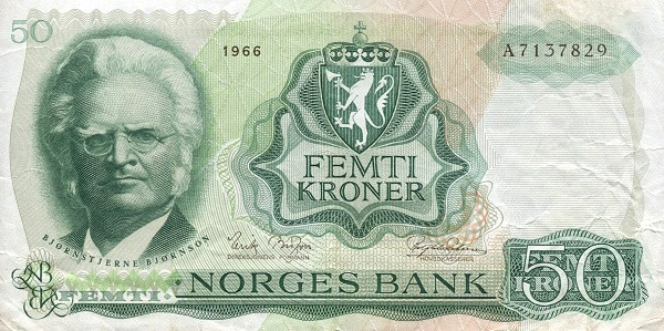 NORWAY 50 Kroner 1966 Pick 37 collectible banknote
