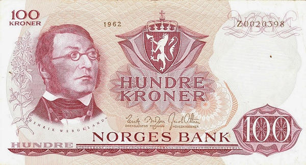 NORWAY 100 Kroner 1962 Pick 38 collectible banknote